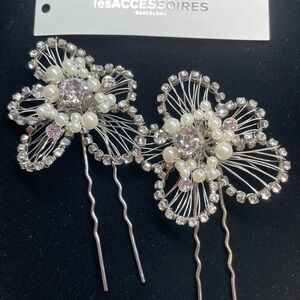 Silver and White Floral Hair Pins